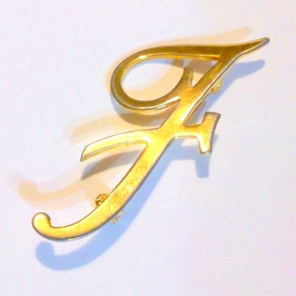 Vintage Gold Tone Initial F Brooch Pin in Script - Picture 2 of 3